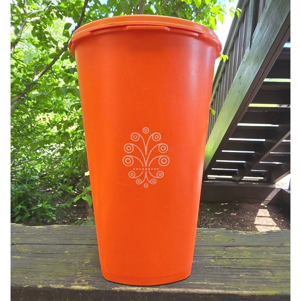 Vintage Tupperware Servalier Orange Canister with Starburst Lid